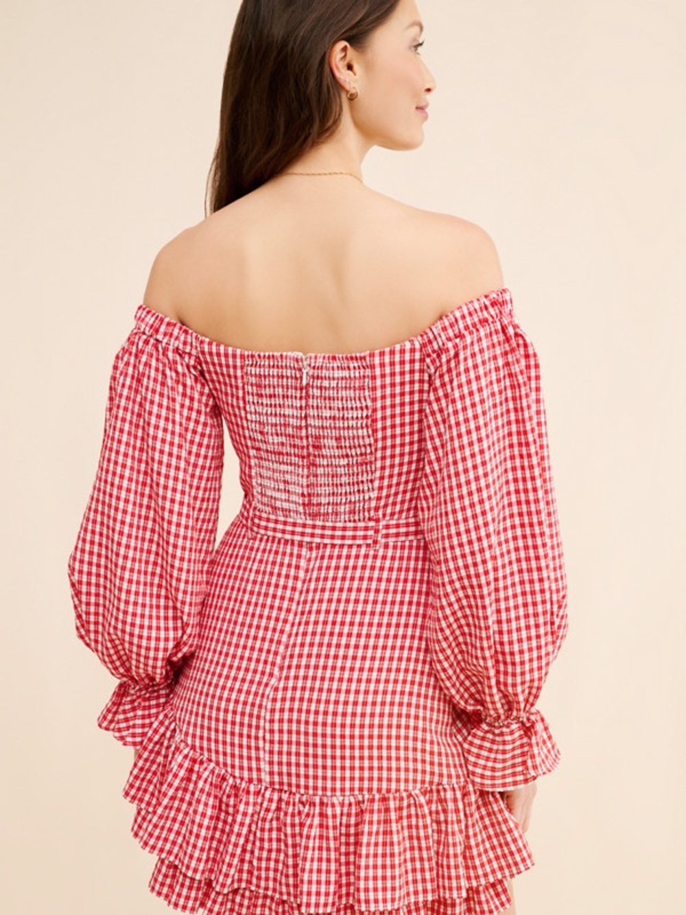 Anthropologie Maeve Gingham Bare Frill Mini Dress - Picture 3 of 14